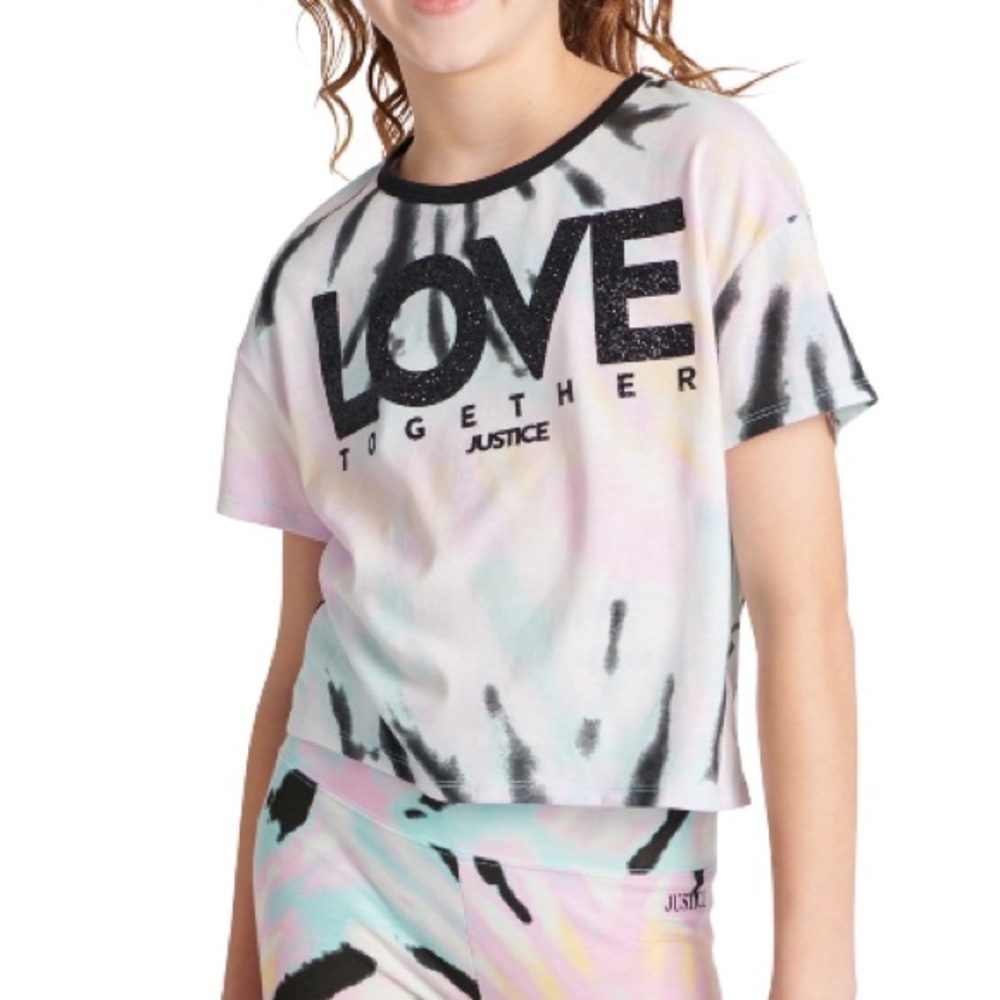 Justice Girls Short Sleeve Graphic “Love Together” Boxy Tee Shirt